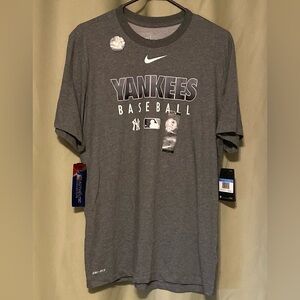 New York Yankees Baseball Nike Dri-Fit Grey Cotton Short Sleeve Tee Mens M NWT